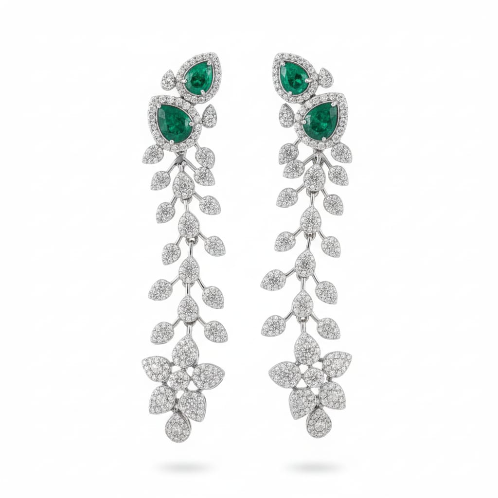 925 Silver & Moissanite with Lab Grown Emerald Necklace, Bridal wear