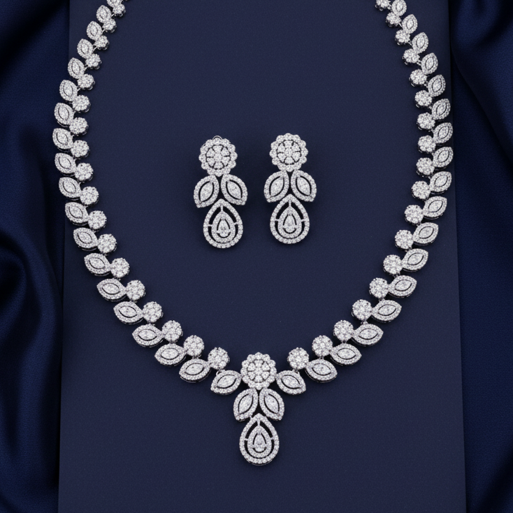 Elegant Moissanite Bridal Necklace Set for Wedding in Sterling Silver