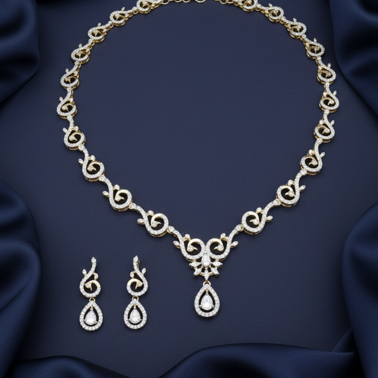 Statement Moissanite Necklace in Pure 925 Silver in Gold Finish