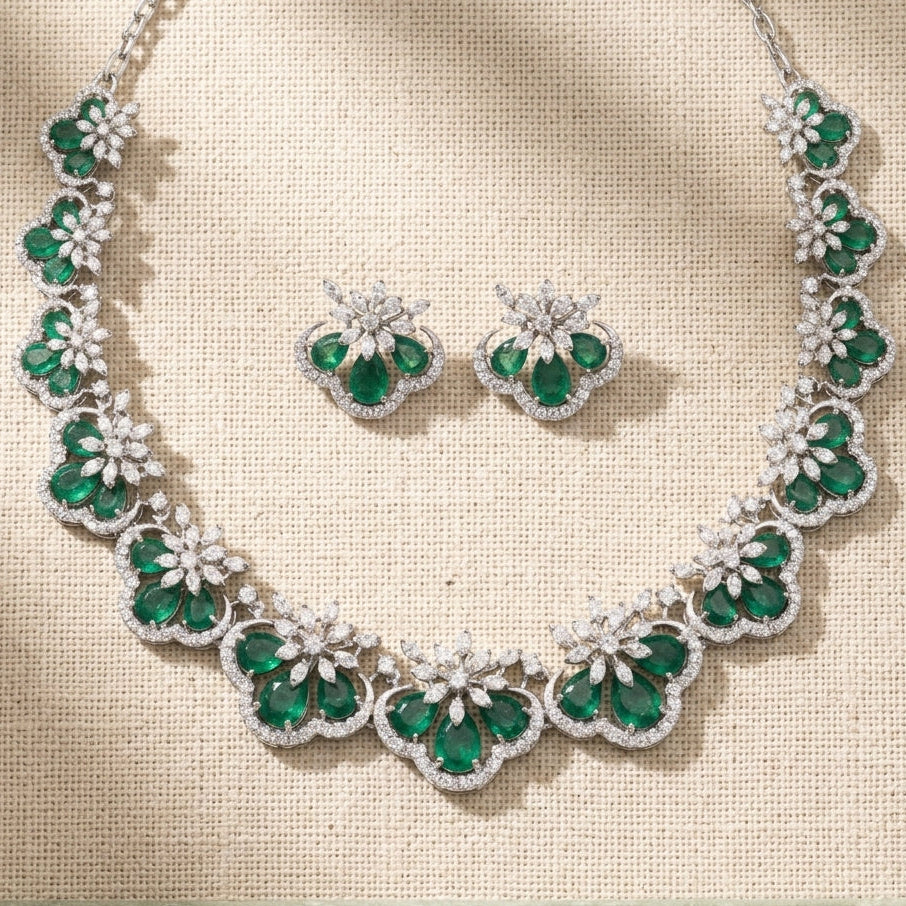 Festive Lab Grown Emerald Moissanite Necklace in 925 Silver