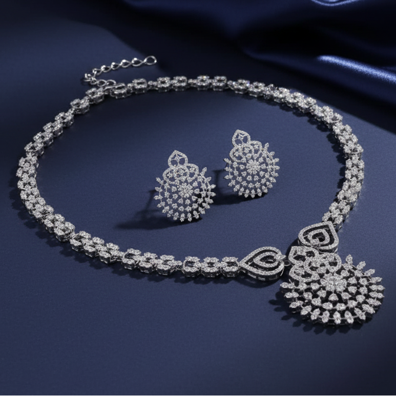 Bridal Moissanite Necklace Set in 925 Silver