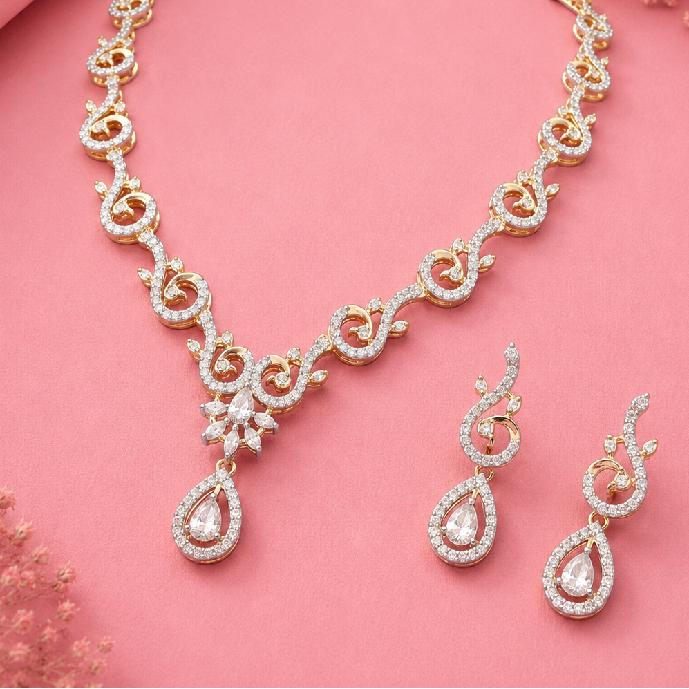 Statement Moissanite Necklace in Pure 925 Silver in Gold Finish