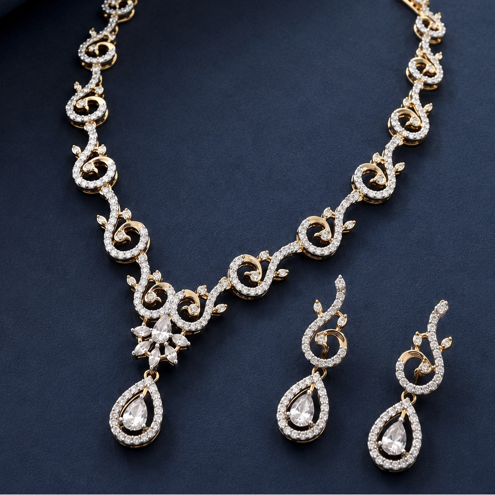 Statement Moissanite Necklace in Pure 925 Silver in Gold Finish