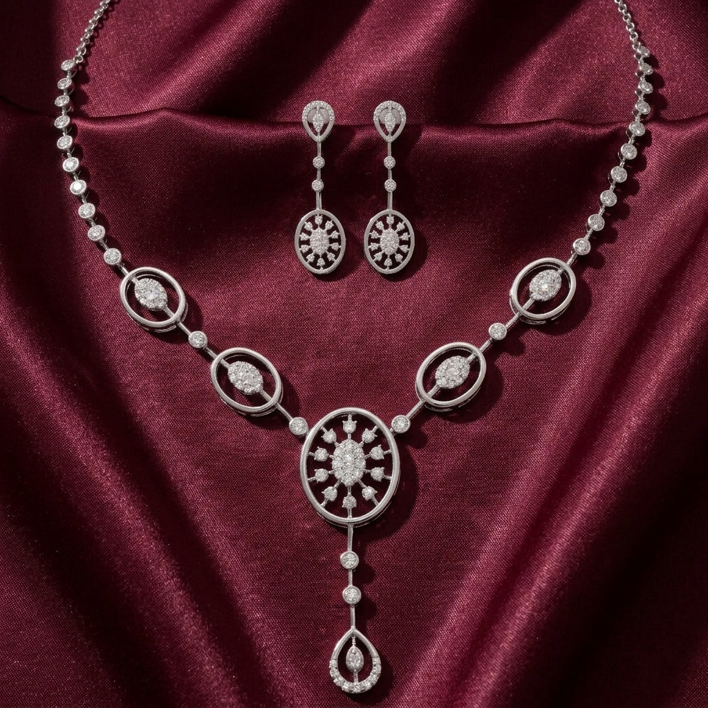 Signature Halo Lab Grown Moissanite Necklace Set in 925 Silver
