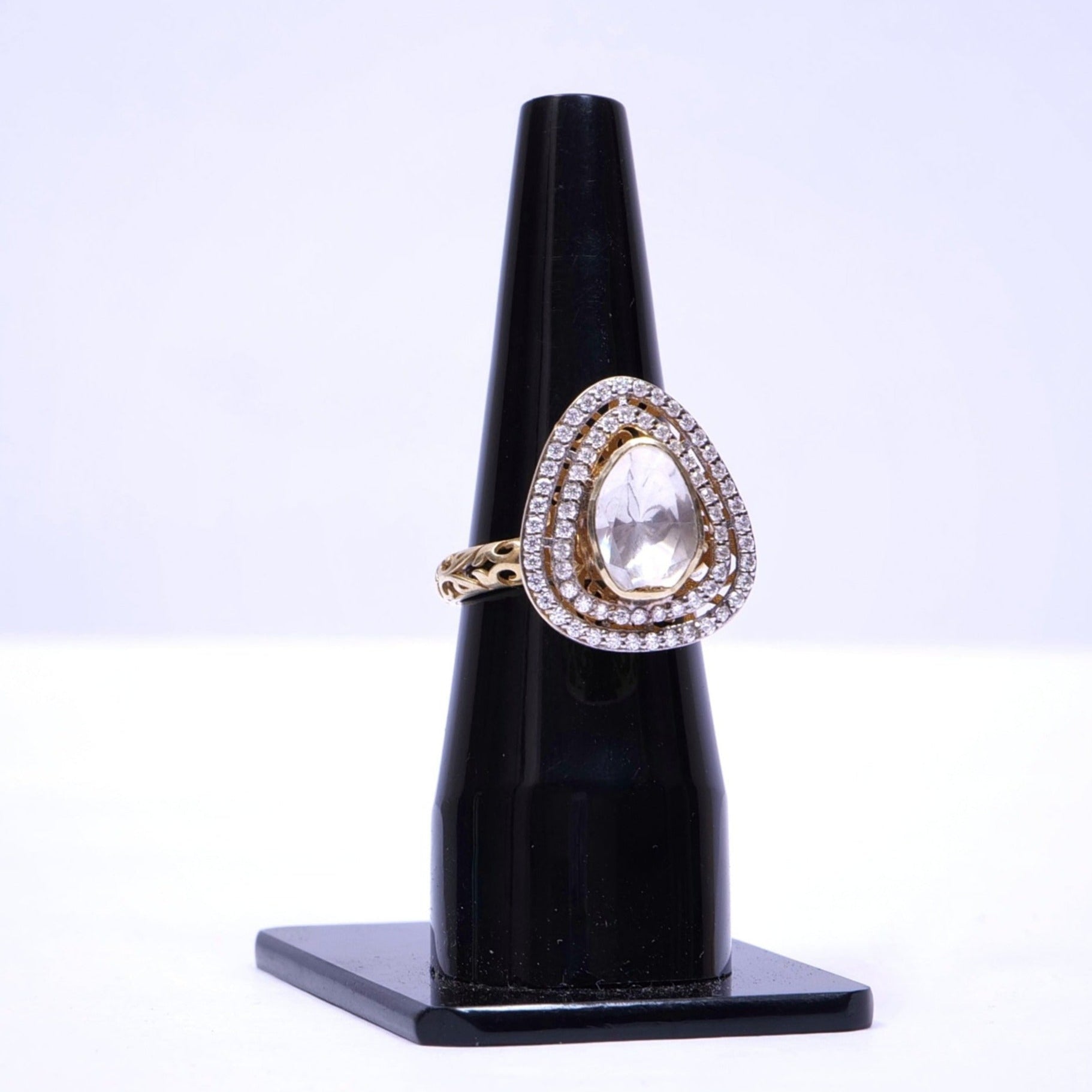 White Moissanite Polki Ring