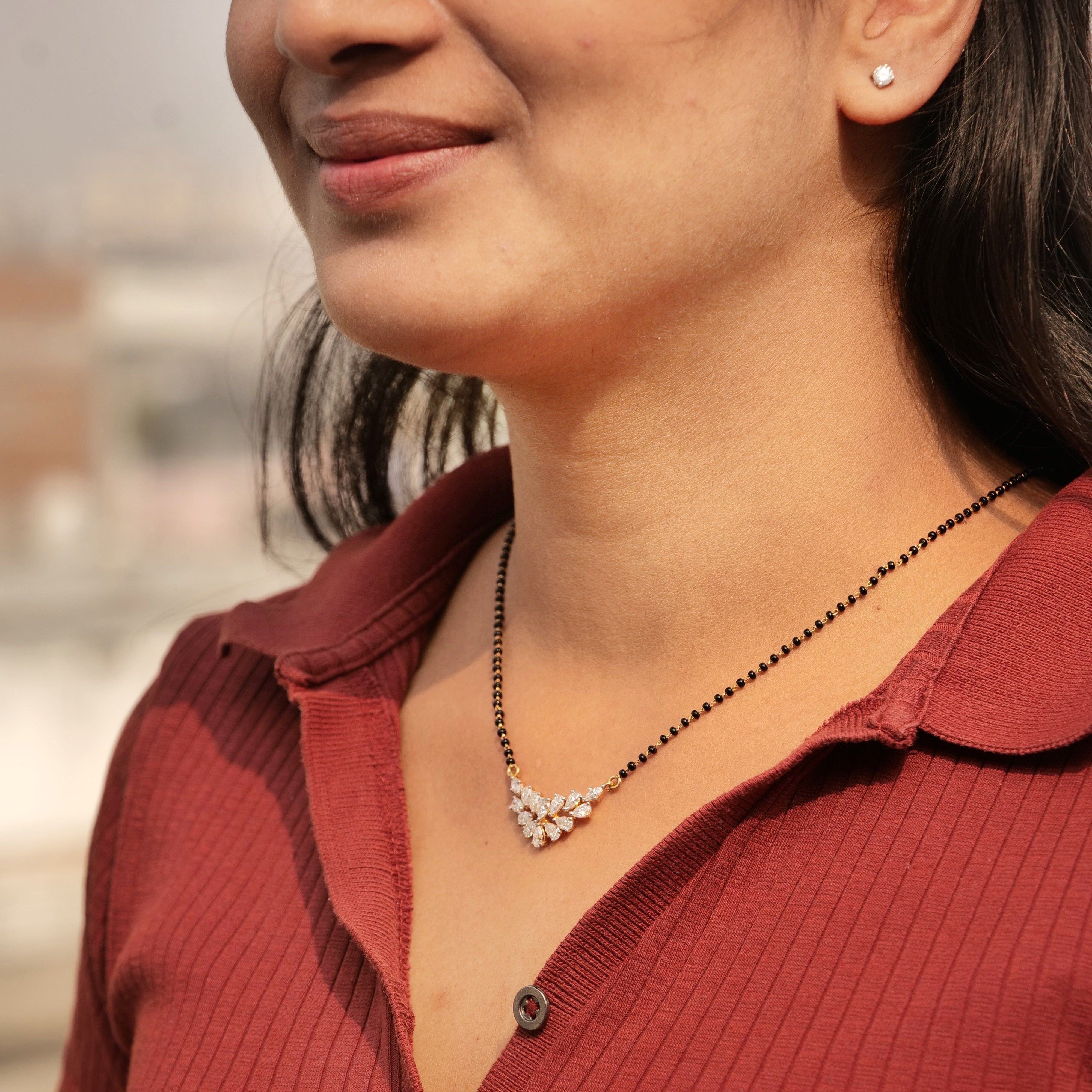 Minimal Radiance Moissanite Mangalsutra in 925 Silver with Rhodium Plating | An Everyday Moissanite Diamond Mangalsutra