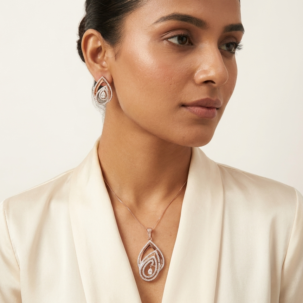 925 Silver Moissanite Solitaire Pendant Set for Brides & Festive Wear