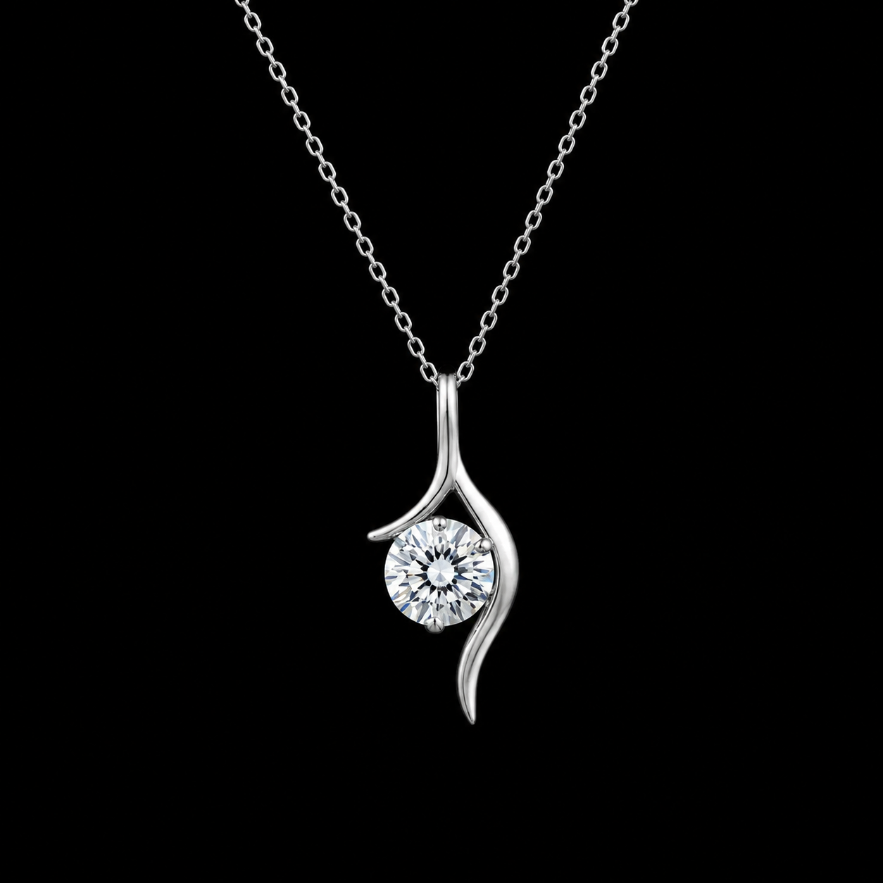 925 Sterling silver Swirl Pendant in 1 Ct Moissanite Diamond