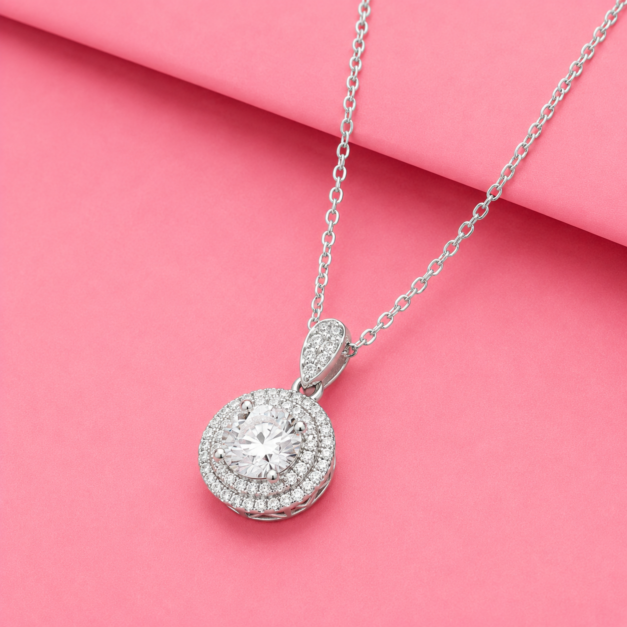 Marvelous Moissanite Round center Pendant in Silver