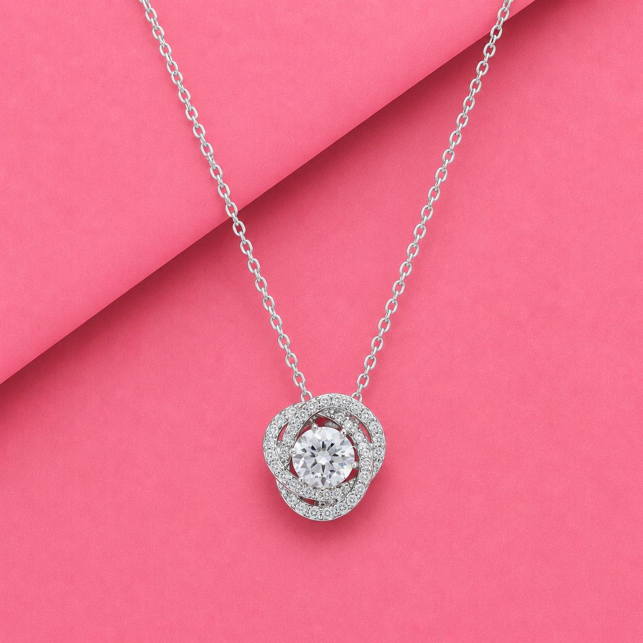 Intertwined Cluster Solitaire Pendant in Sterling Silver with Moissanite