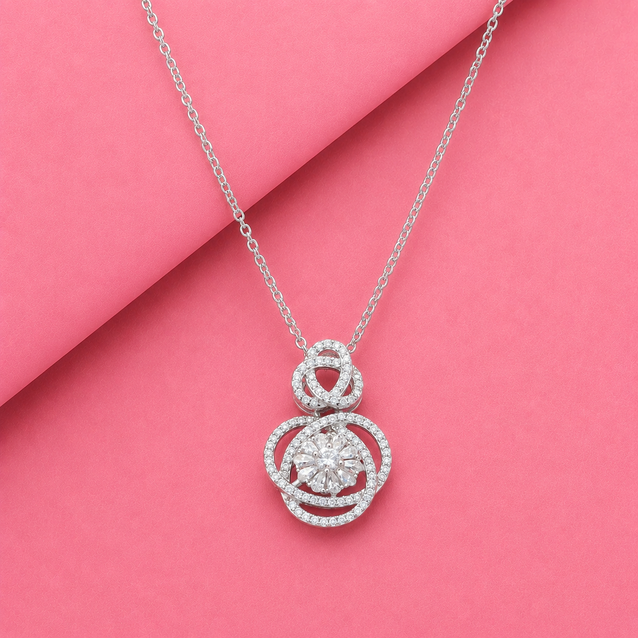 Infinity Love Knot Silver Pendant in Silver with Moissanite