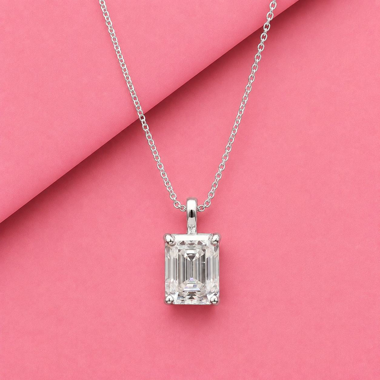 Hot And Bold Emerald cut Moissanite Pendant in Silver