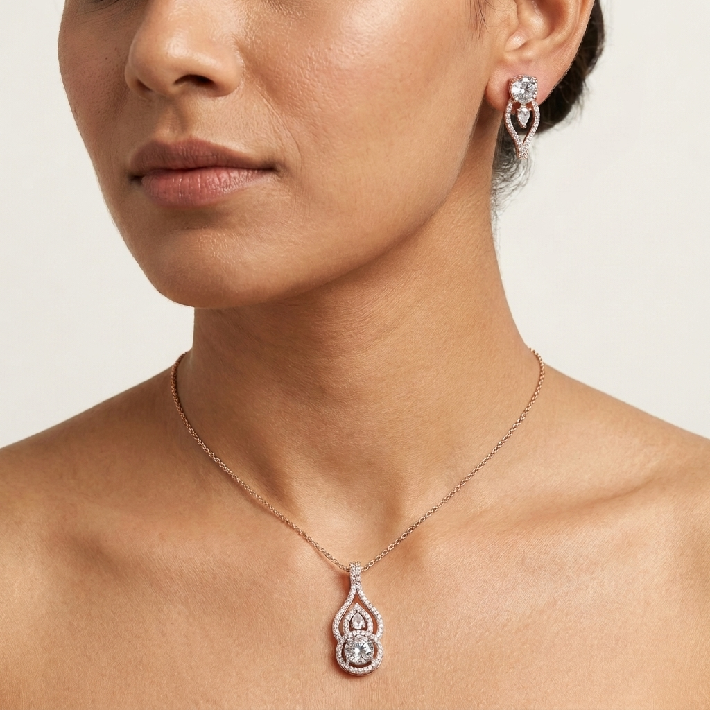 Minimal Moissanite Solitaire Pendant Set in 925 Silver for Women’s