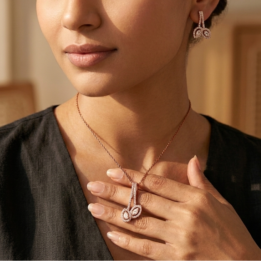 Leafy love Sterling Silver Moissanite Pendant Set