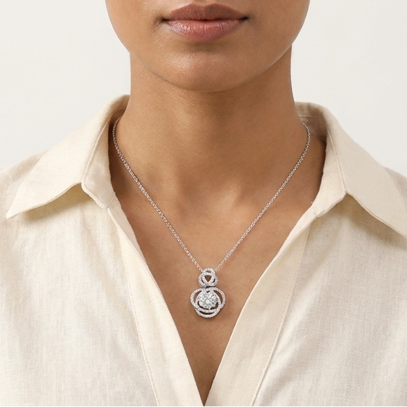 Infinity Love Knot Silver Pendant in Silver with Moissanite