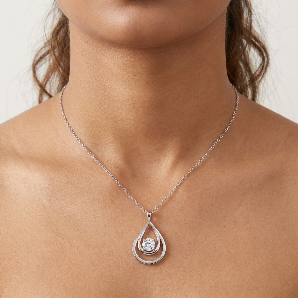 1 Carat Round Cut Silver Moissanite Pendant