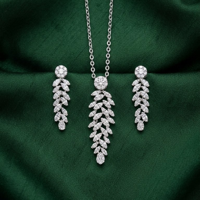 Imperial Silver Plume Pendant Set in Moissanite