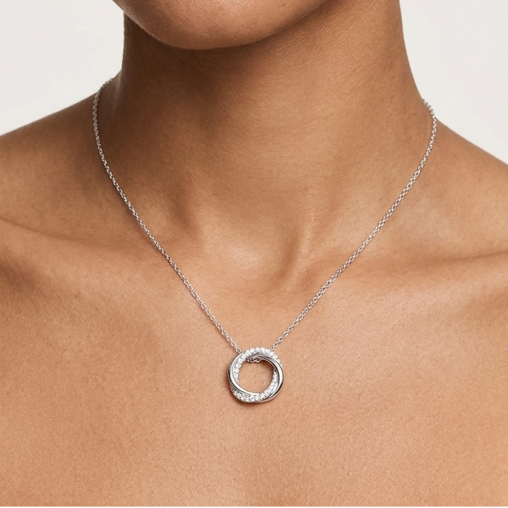 Twisted Round Moissanite Pendant in Sterling SIlver with Moissanite