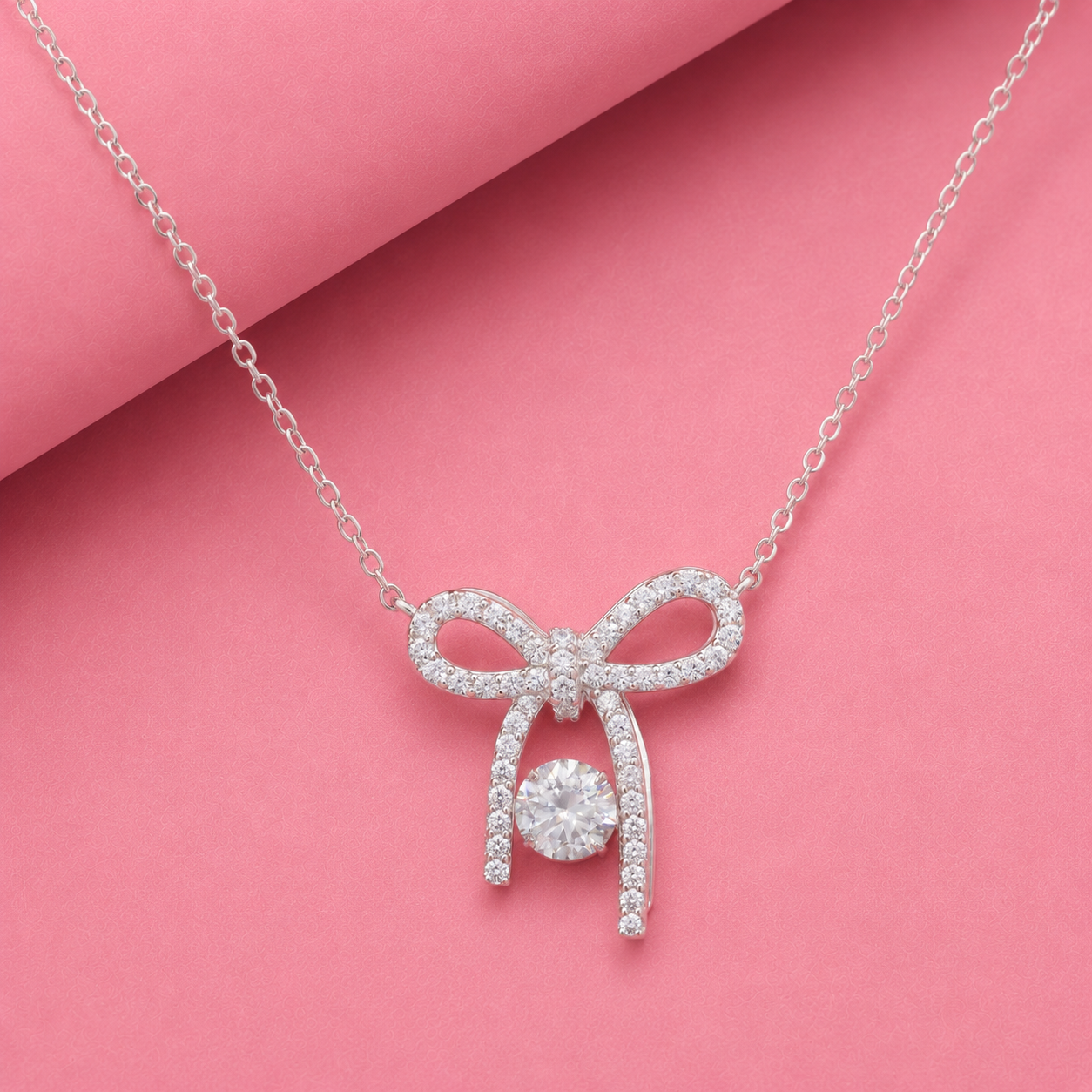 Dancing Moissanite Bowknot Moissanite Diamond Pendant in Sterling SIlver