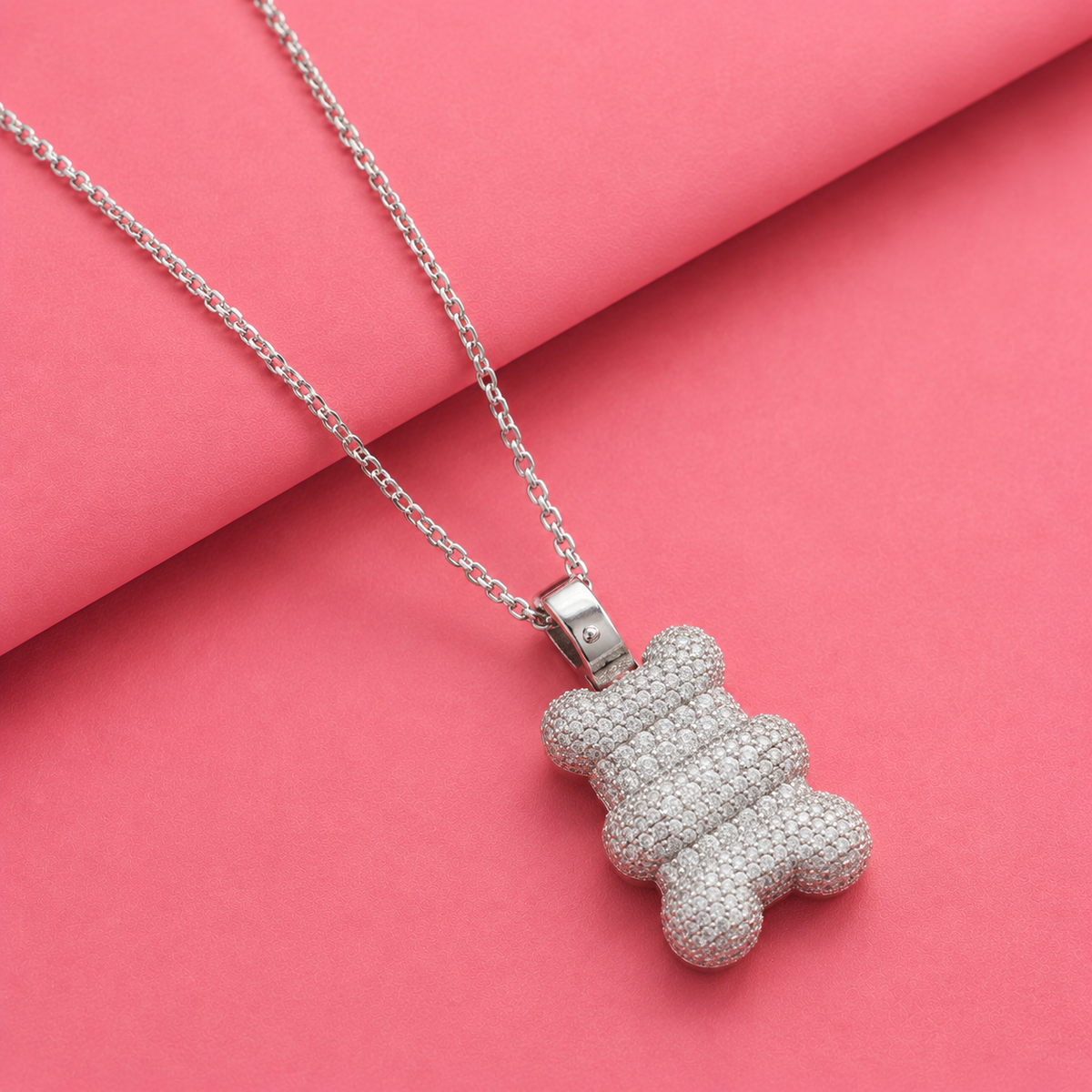 Sterling Silver with Moissanite Men’s Teddy Bear Pendant for him