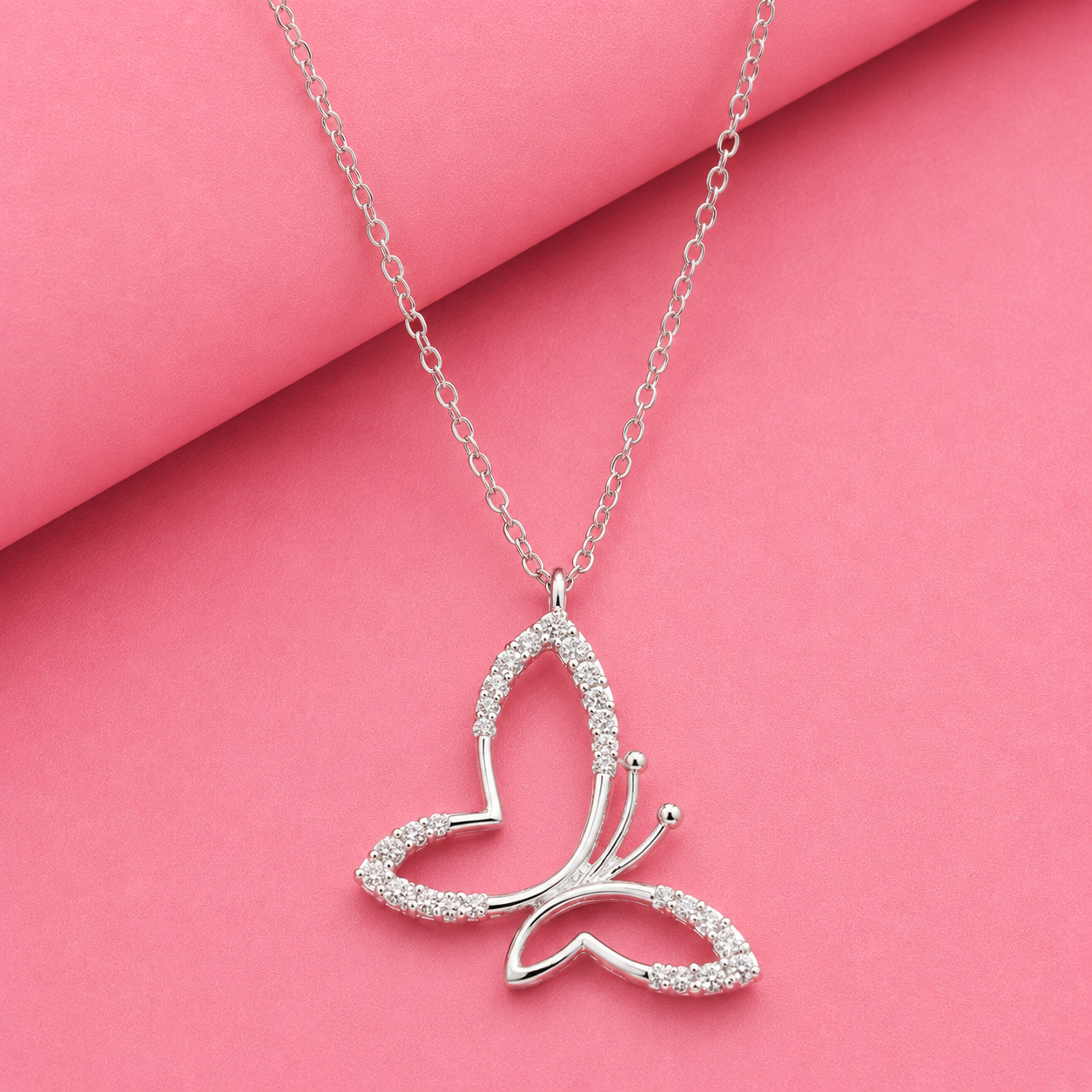 Cute Butterfly Pendant in Sterling Silver with Moissanite