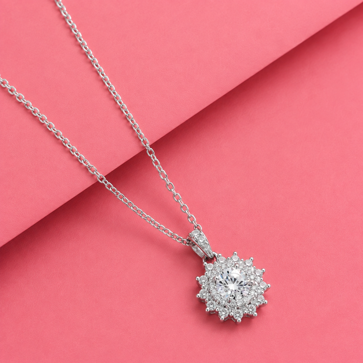 Sterling Silver Celestial Floral Pendant with Moissanite