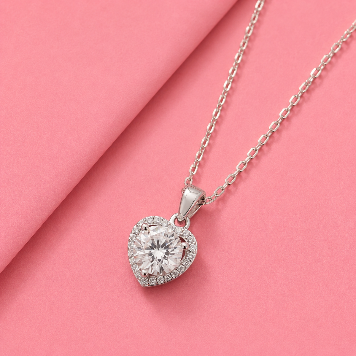Silver Solitaire Heart Pendant with Moissanite