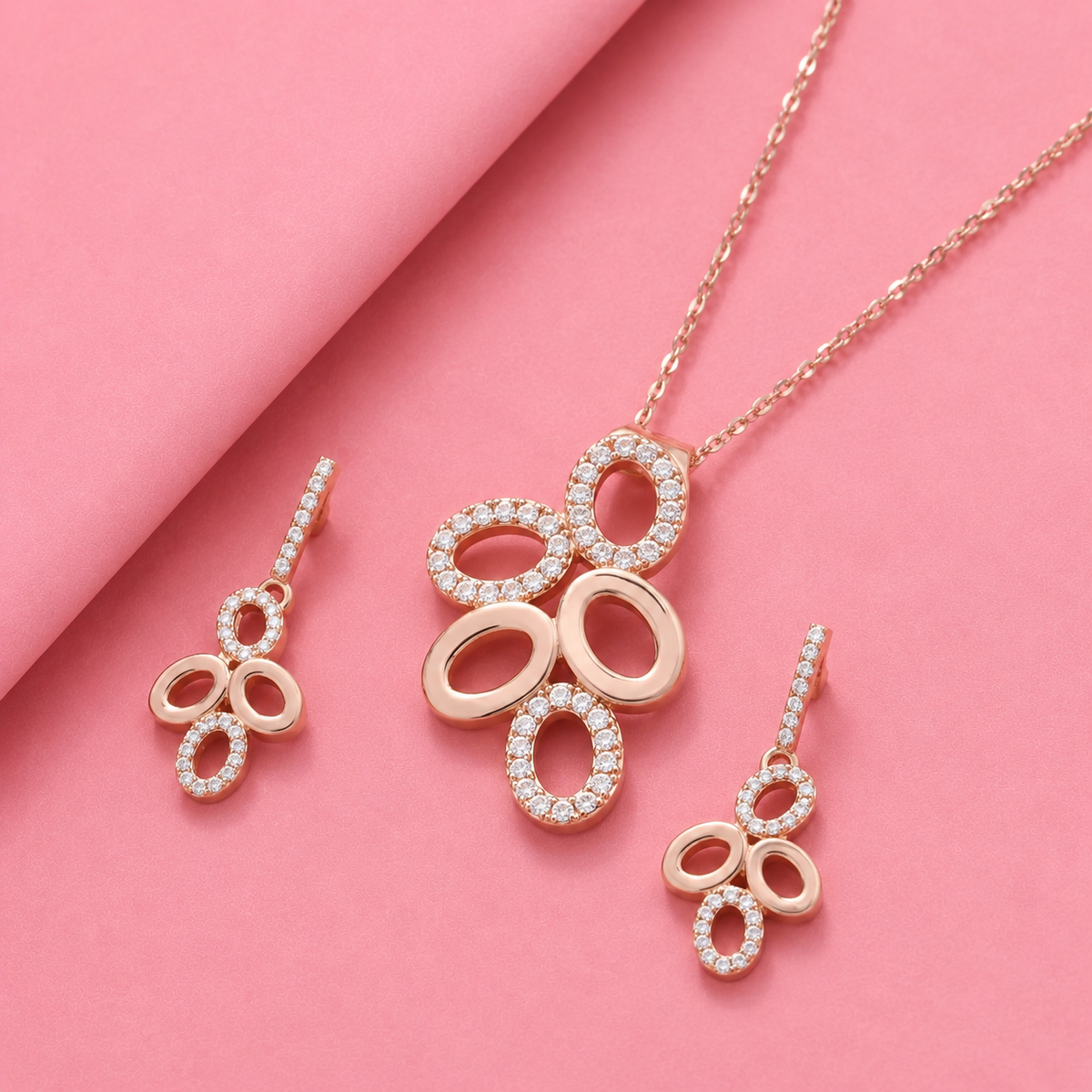 Silver Moissanite Rose Gold Plated Pendant Set for Women