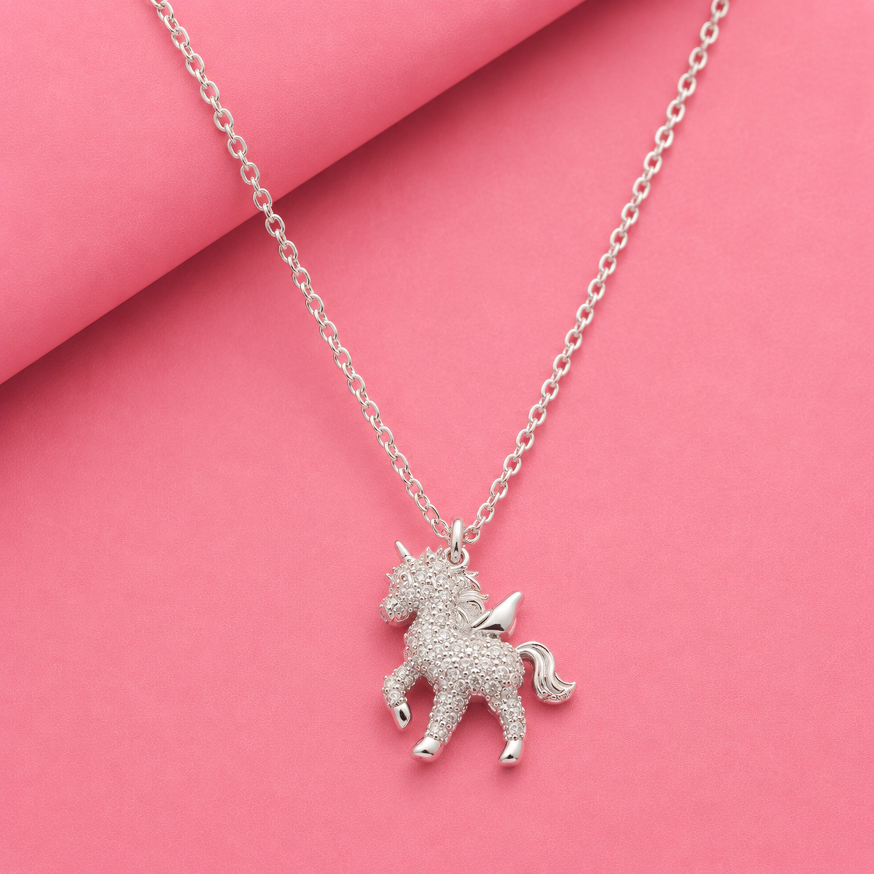 Cute Unicorn Moissanite Pendant in Sterling Silver