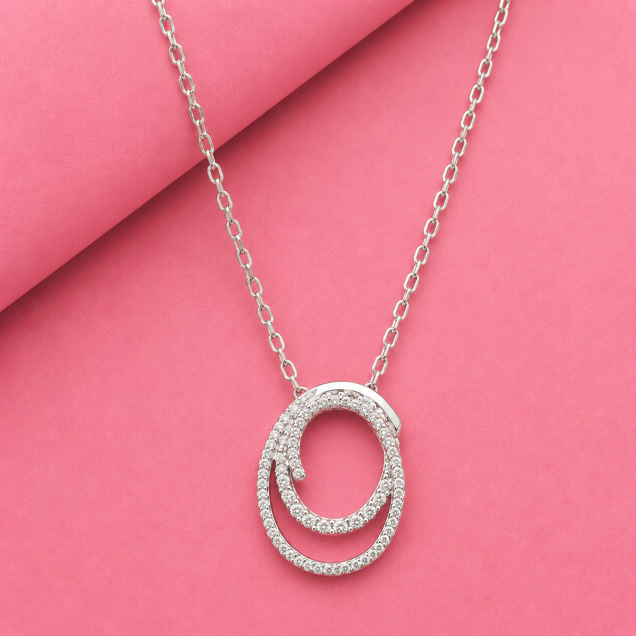 Double Oval Pendant in Moissanite Diamond in Sterling Silver