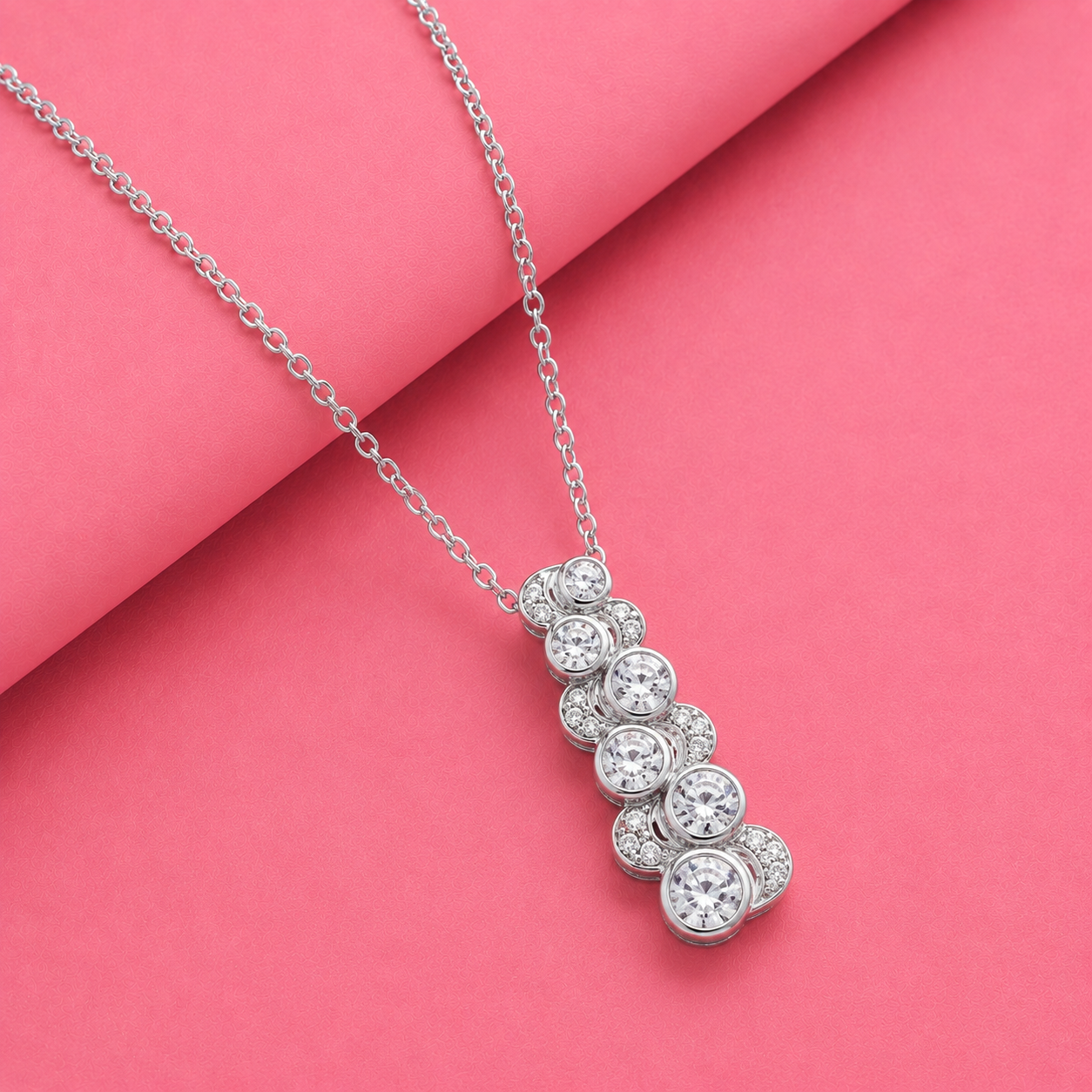 Round Cut Moissanite Pave Set Pendant in Silver