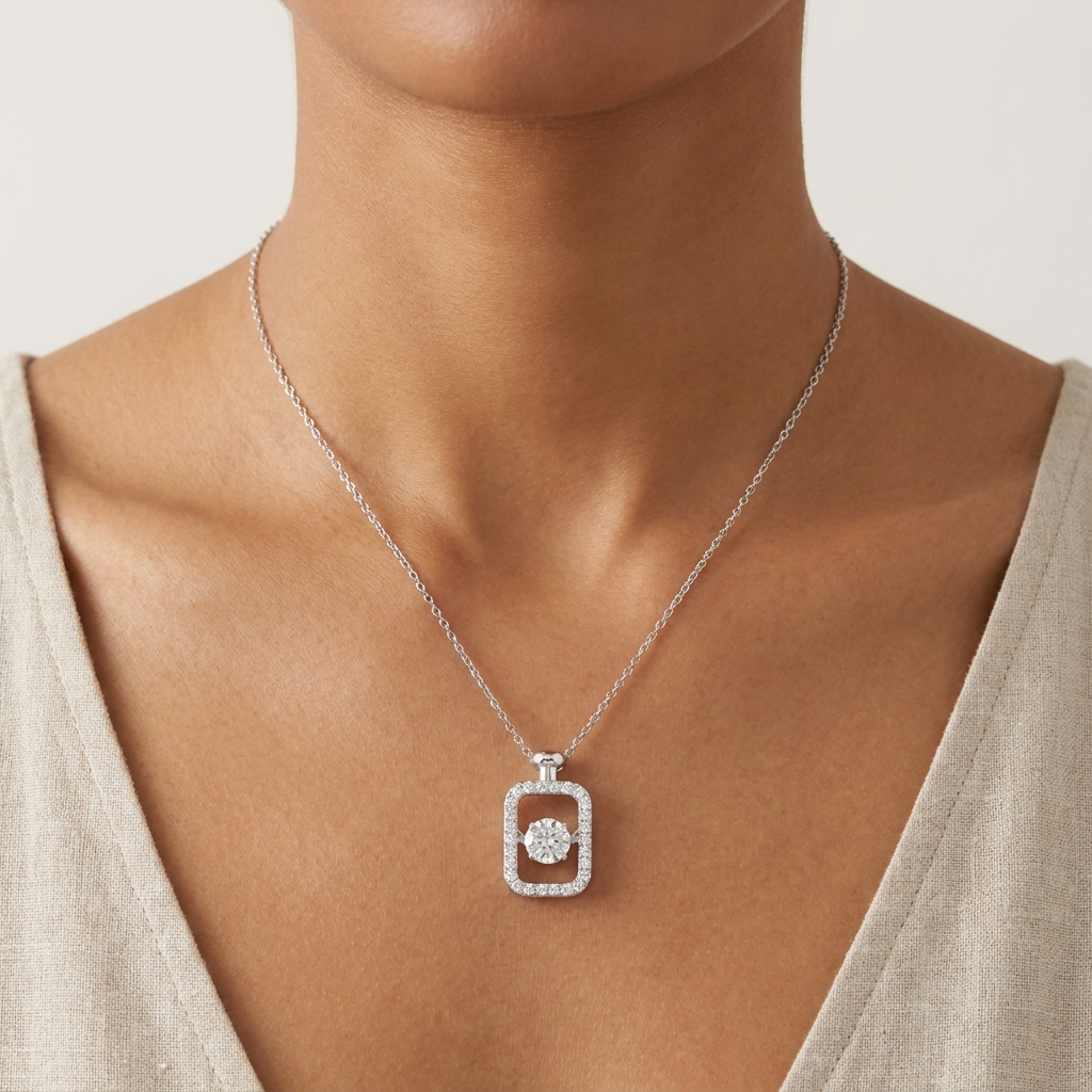 Dancing Moissanite Rectangle Shape Hollow Out Moissanite Diamond Pendant / Pendant for Beer Lover