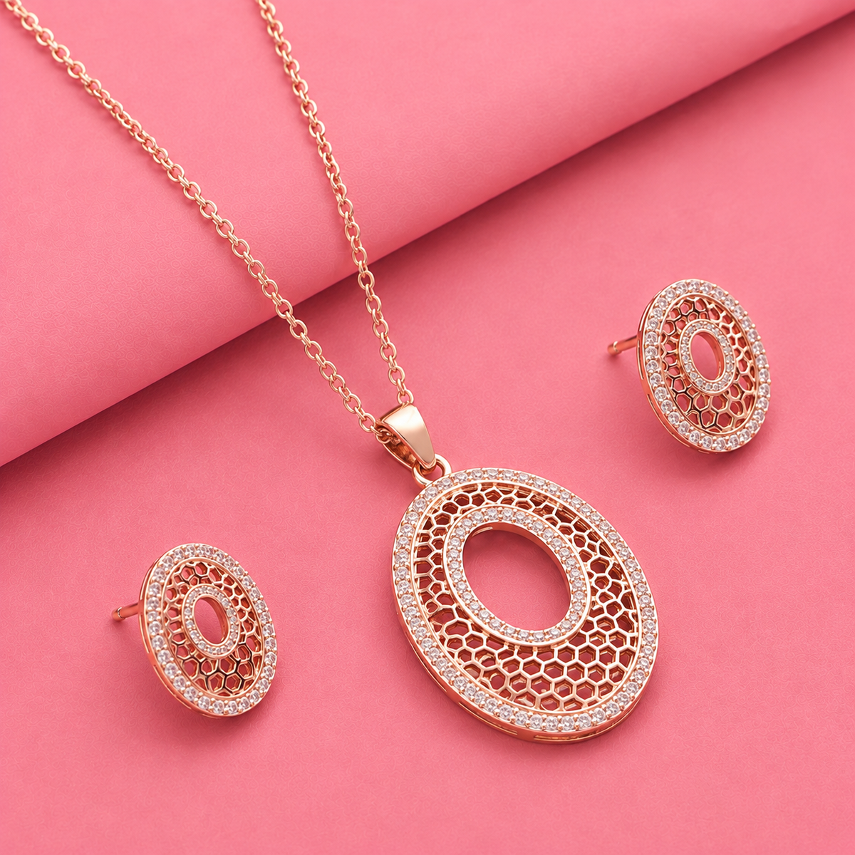 Rose Gold Flashed Sterling Silver Moissanite Pendant set