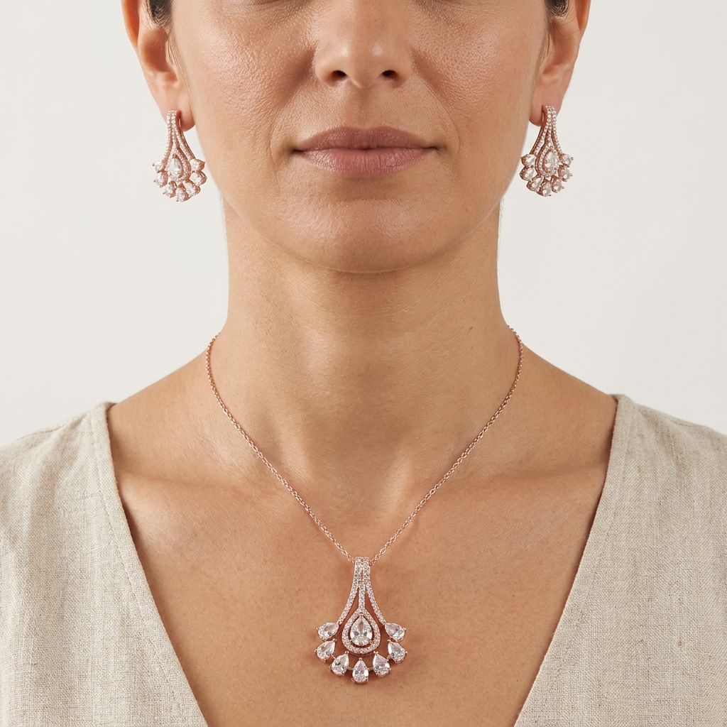 Sadabahar Sterling Silver Moissanite Pendant set