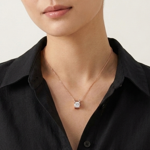 Rose Gold Solitaire Moissanite Pendant in Silver