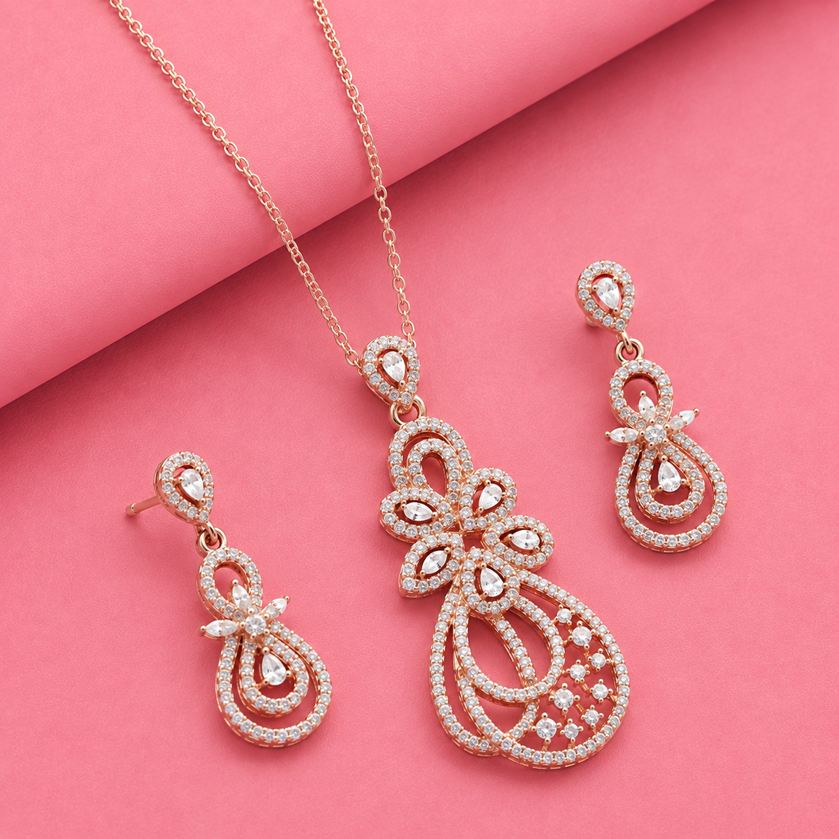 Premium Rose Gold Rhodium Plated Pendant Set in Silver with Moissanite Diamond
