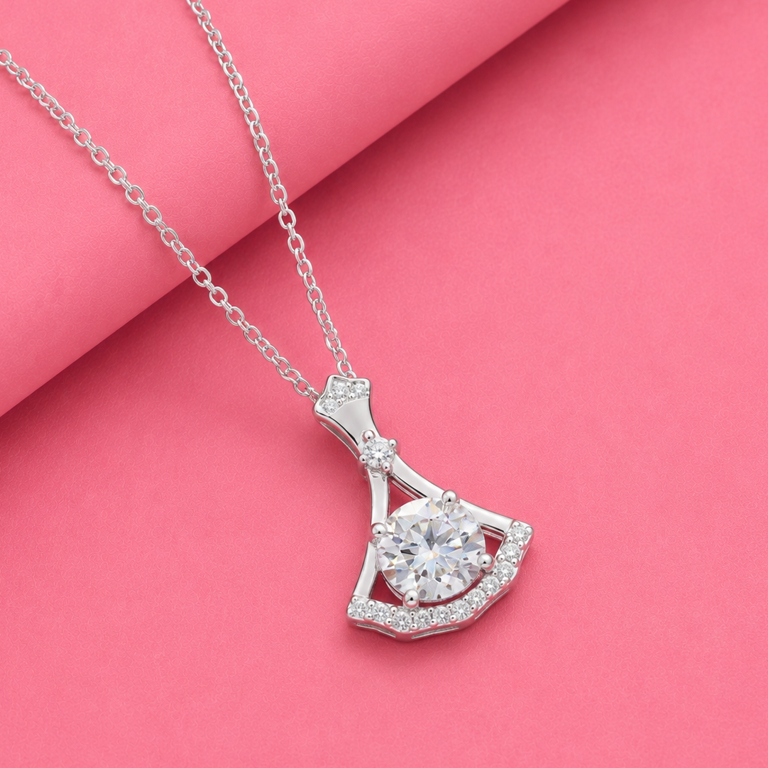 Moissanite Pendant, Round Cut Moissanite Pendant in Silver