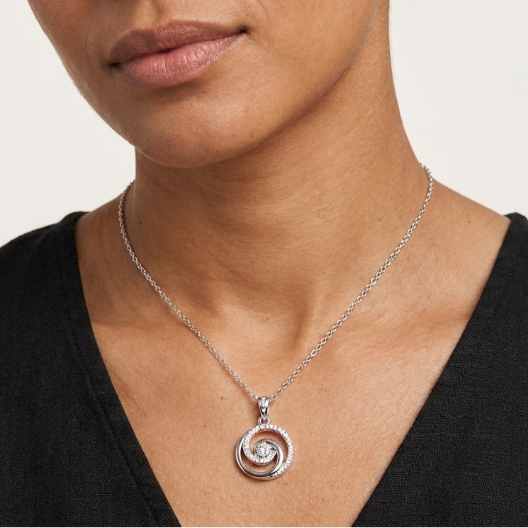 Round Twist Moissanite Pendant in Silver