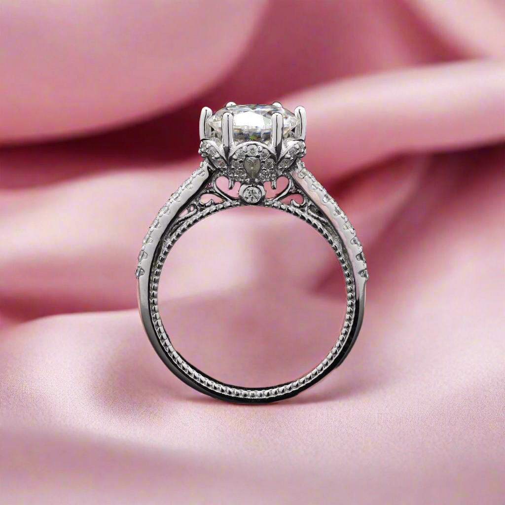 Round Solitaire Enagement Ring in Sterling Silver with Moissanite