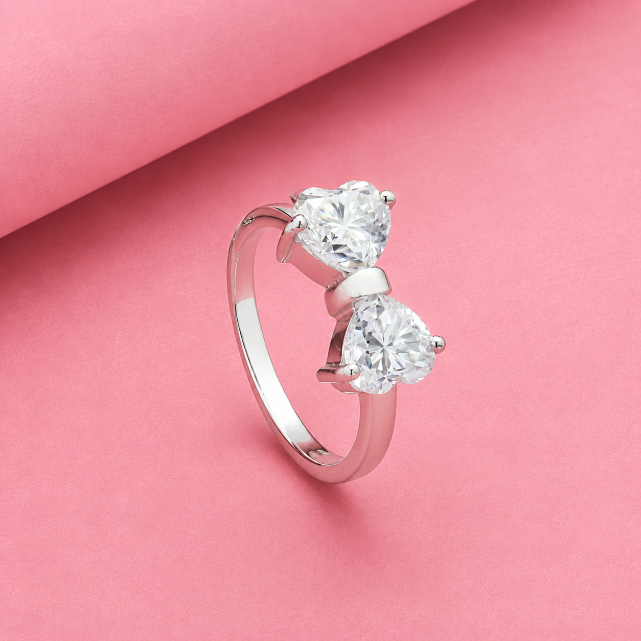 Two Stone Bow Ring, Two Heart Shape Moissanite Bow Style Ring, Bow Tie Moissanite Ring