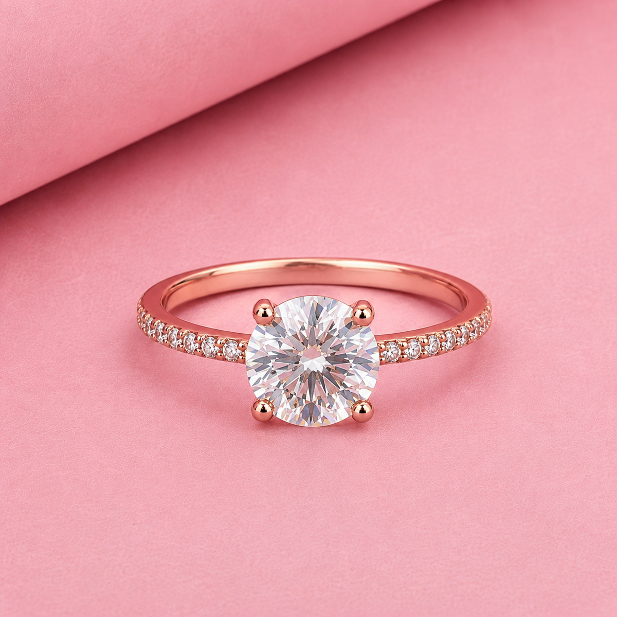 Rose Gold Round Solitaire Moissanite Ring in Sterling Silver