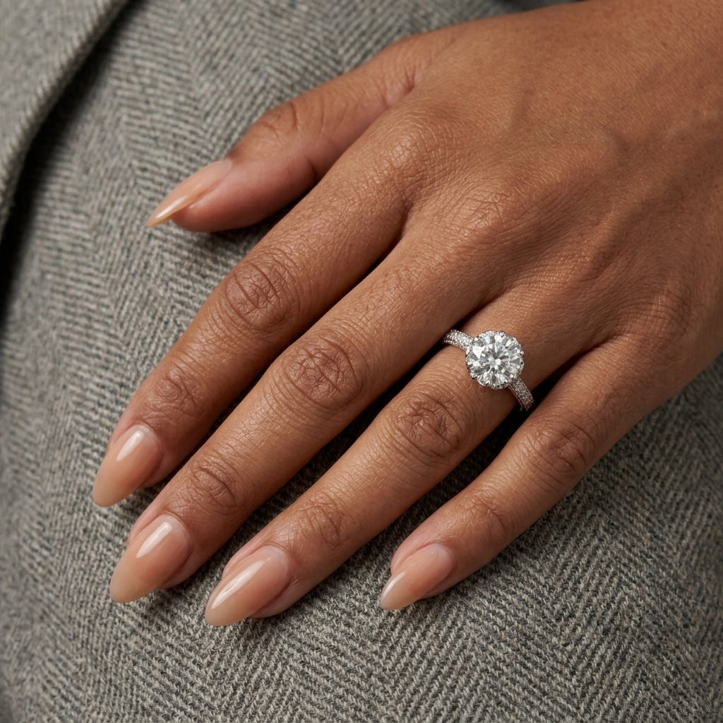Round Solitaire Enagement Ring in Sterling Silver with Moissanite