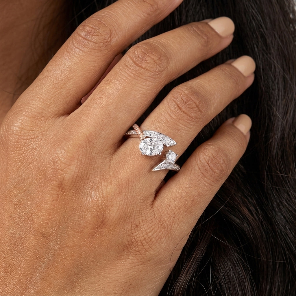 Oval & Round cut Fancy Ring with Moissanite and Sterling Silver