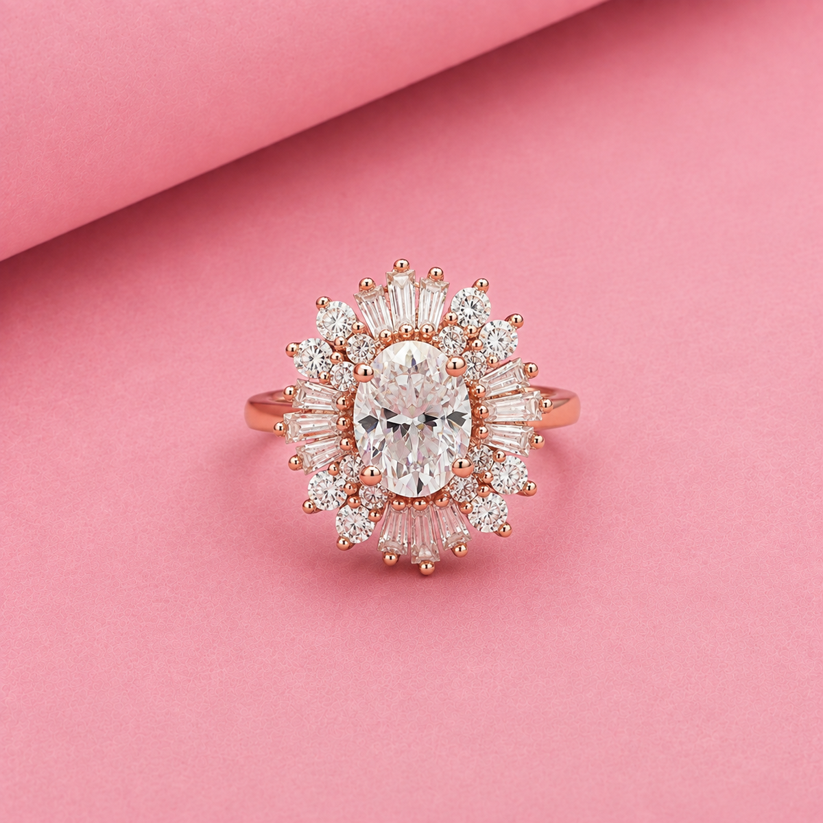 Star Burst Round Moissanite Diamond Ring| 925 silver| Rose Gold
