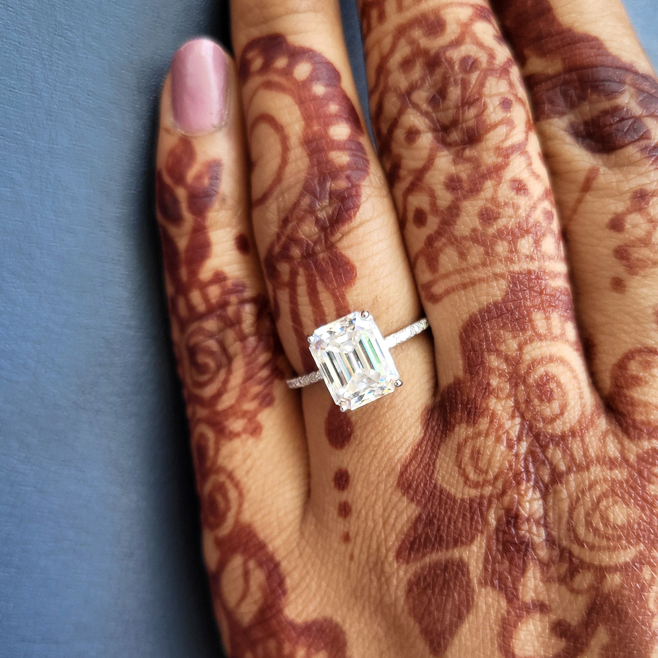 Mouni Roy inspired Emerald Cut Engagement Ring in Sterling Silver