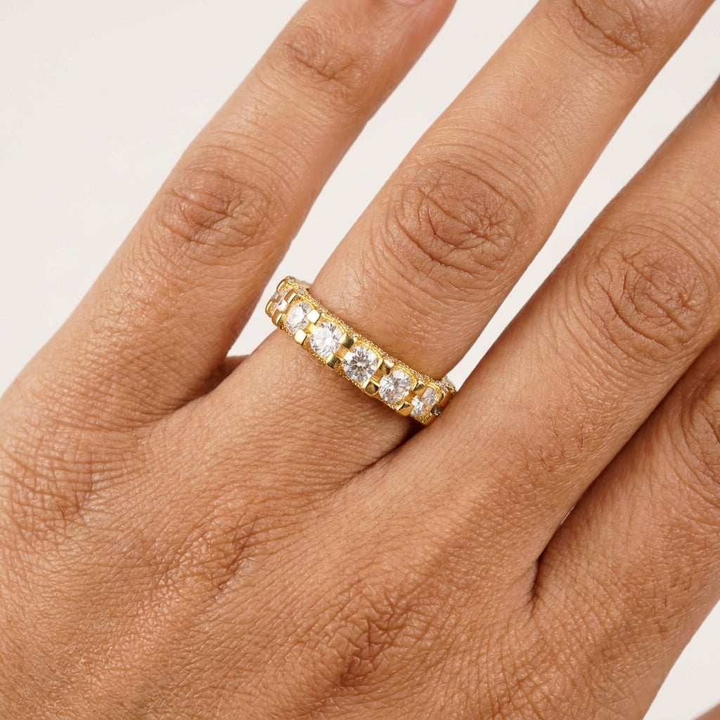 Mystic Cascade Loop Band Ring with Moissanite in Sterling Silver