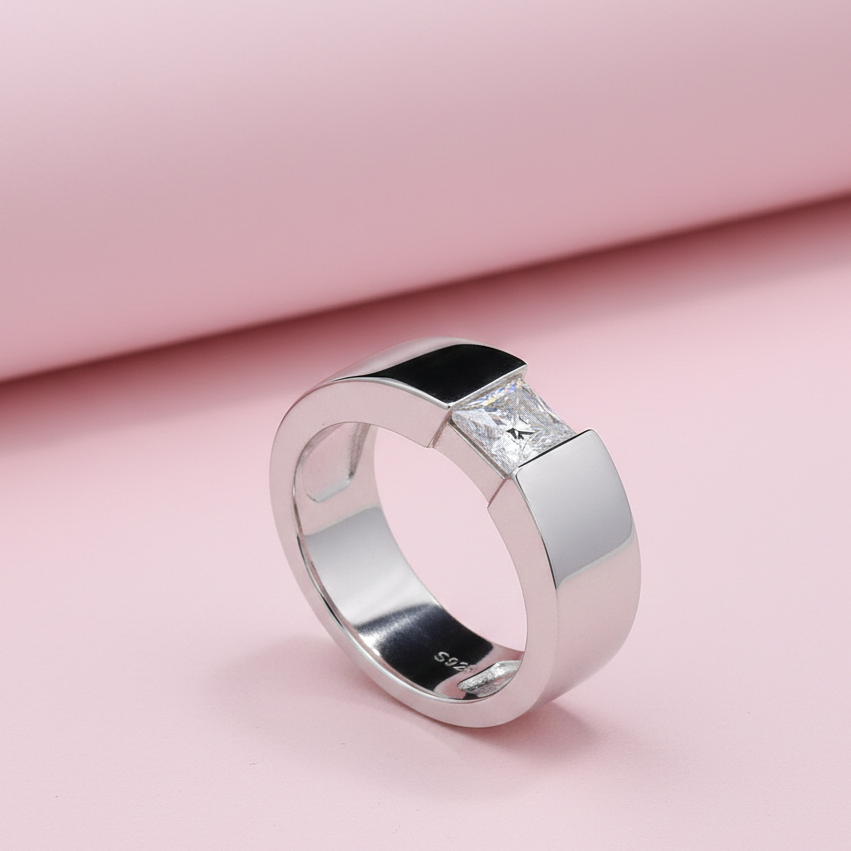 925 Silver Moissanite Solitaire Ring for Men