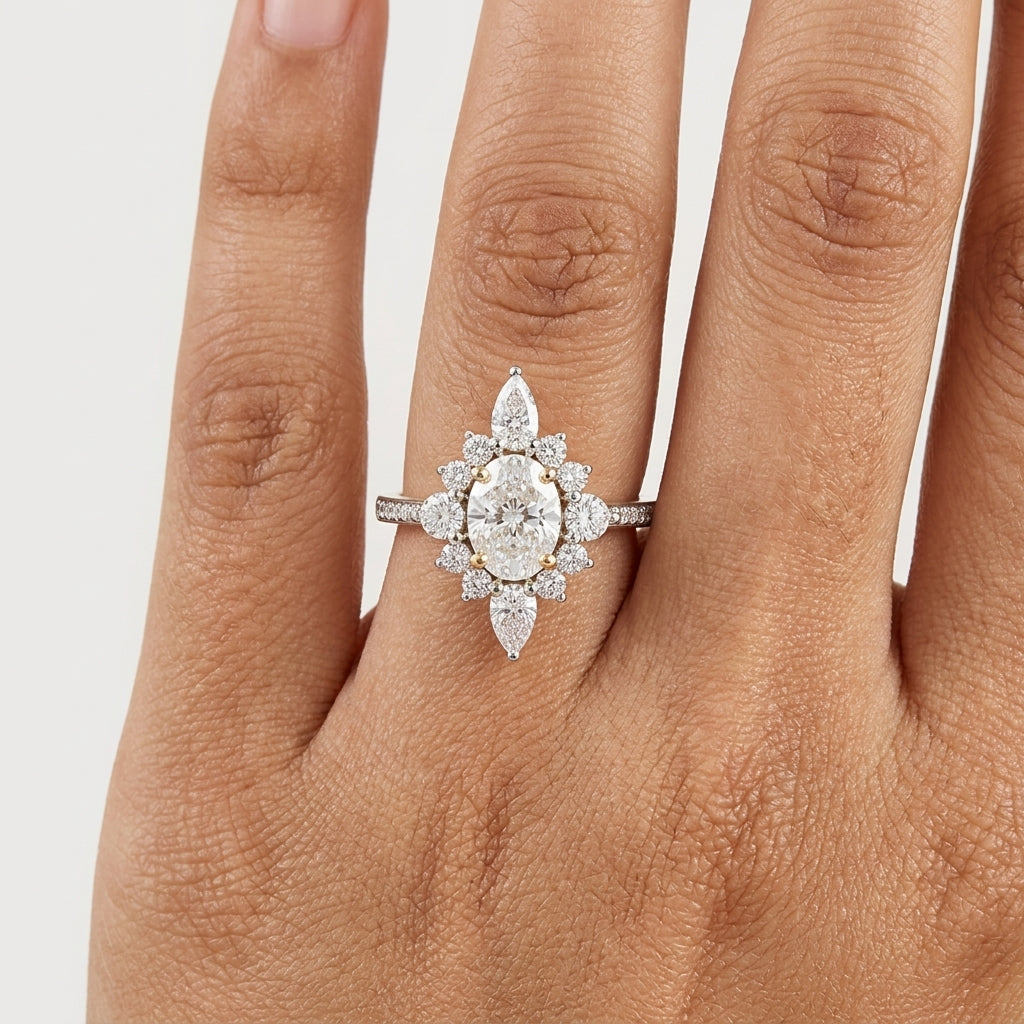 Sunburst Sunflower Engagement Ring with Moissanite in Sterling Silver