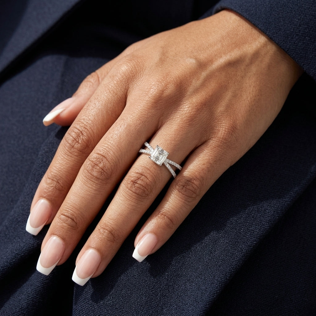 Radiant cut Moissanite Ring in Sterling Silver| Perfect for Daily wear