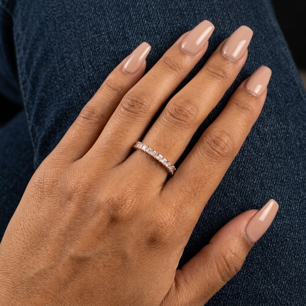 Rose Gold Moissanite Diamond Band Ring in Sterling silver